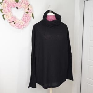 Lightweight Waffle Knit Mock Turtleneck Black Tunic Top